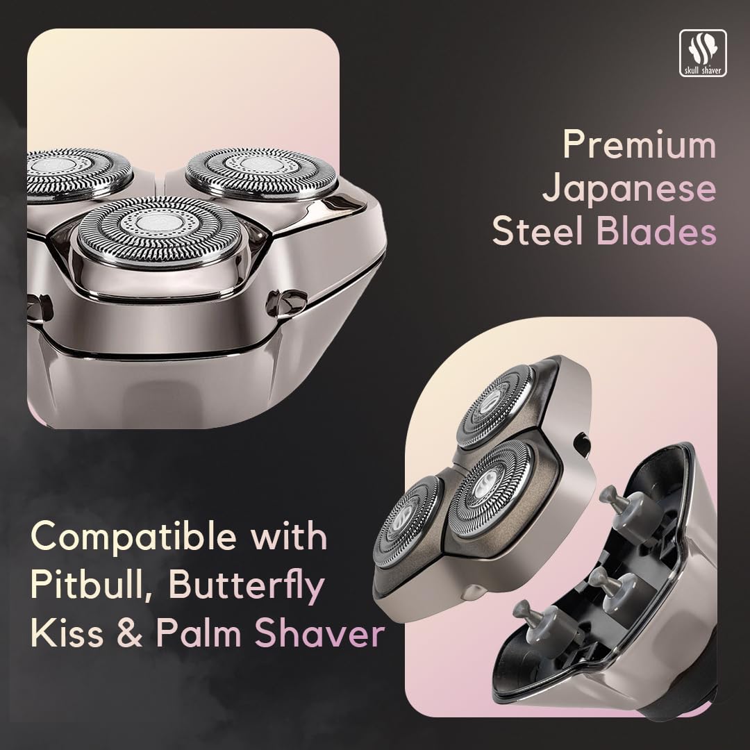 Skull Shaver Baron PRO 3 Head Replacement Blade - Faster Shaving - Hypoallergenic Stainless Steel - Contour Flex Design - Built-in Vacuum - Easy Beauty and Personal Care Skull Shaver