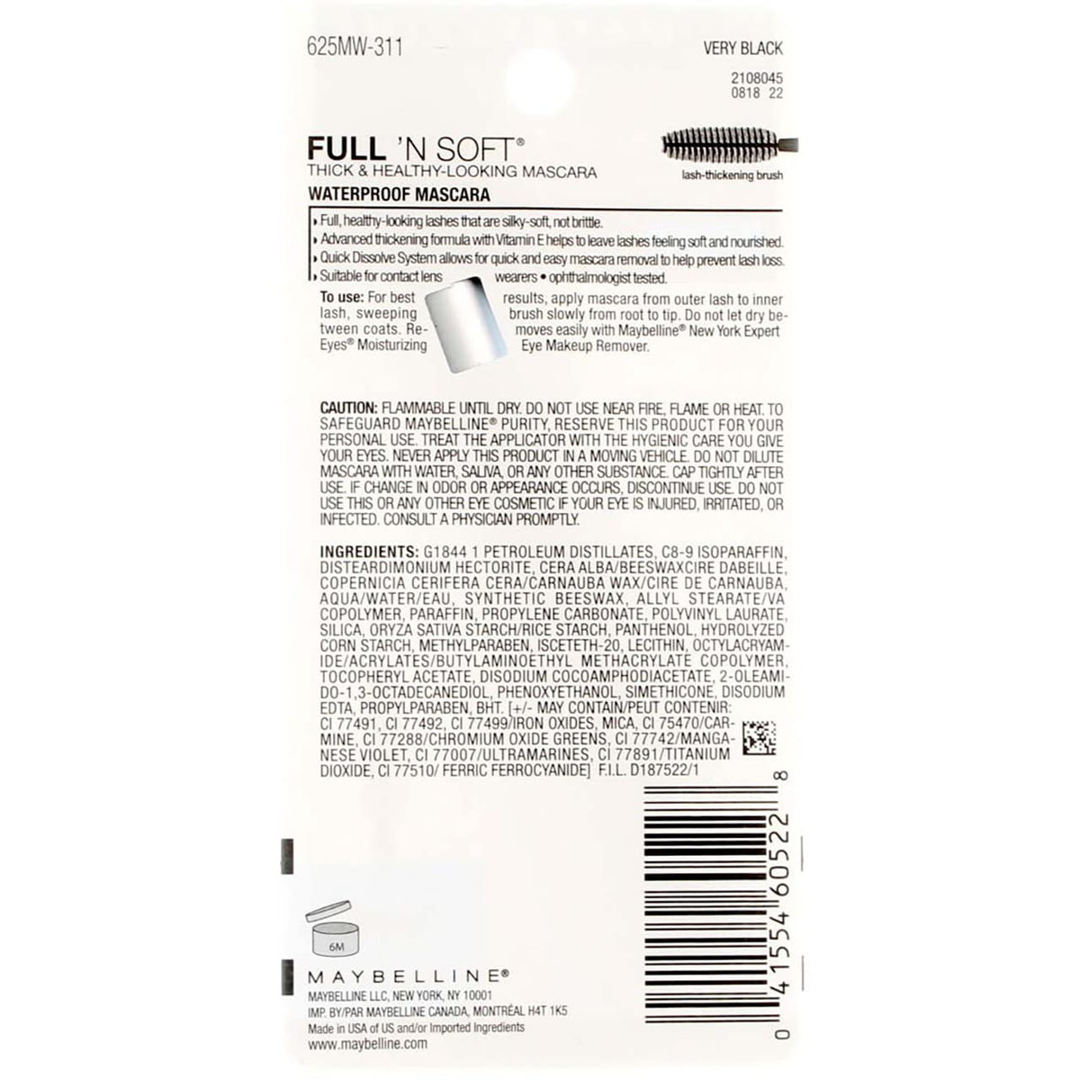 Maybelline Full N Soft Waterproof Mascara, Very Black 311 1 ea Beauty & Personal Care MAYBELLINE
