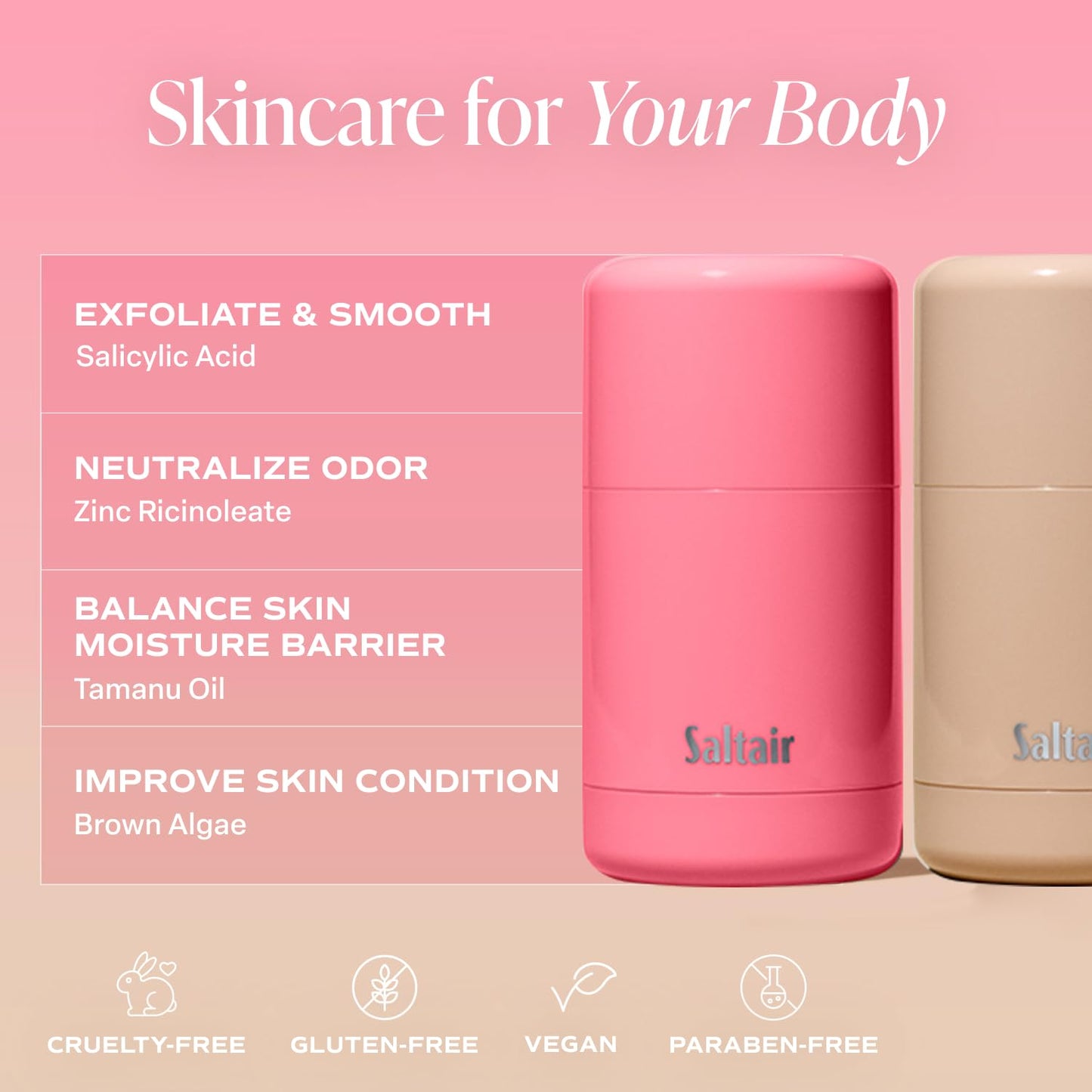 Saltair Skincare Deodorant - Aluminum-Free Deodorant for Men and Women with Long Lasting Odor Protection Zinc and BHA. Refillable Stick, Suitable Beauty and Personal Care Saltair