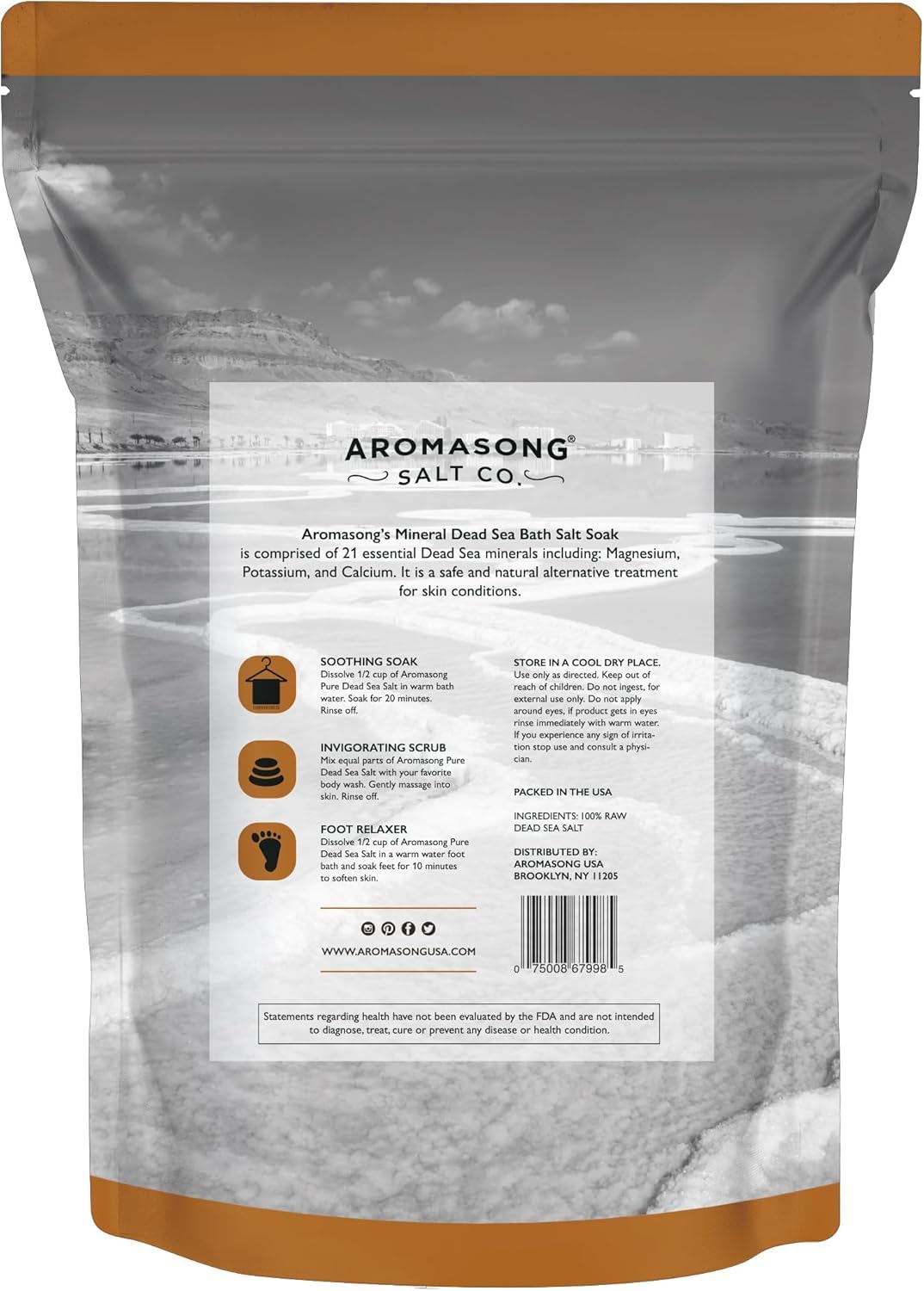 Raw Dead Sea Salt Not Cleaned - 38 Lbs. Fine Medium Grain Large 2 Pack Bulk Resealable Bags - Still Contains All Dead Sea Minerals Including Dead Sea Beauty and Personal Care Aromasong