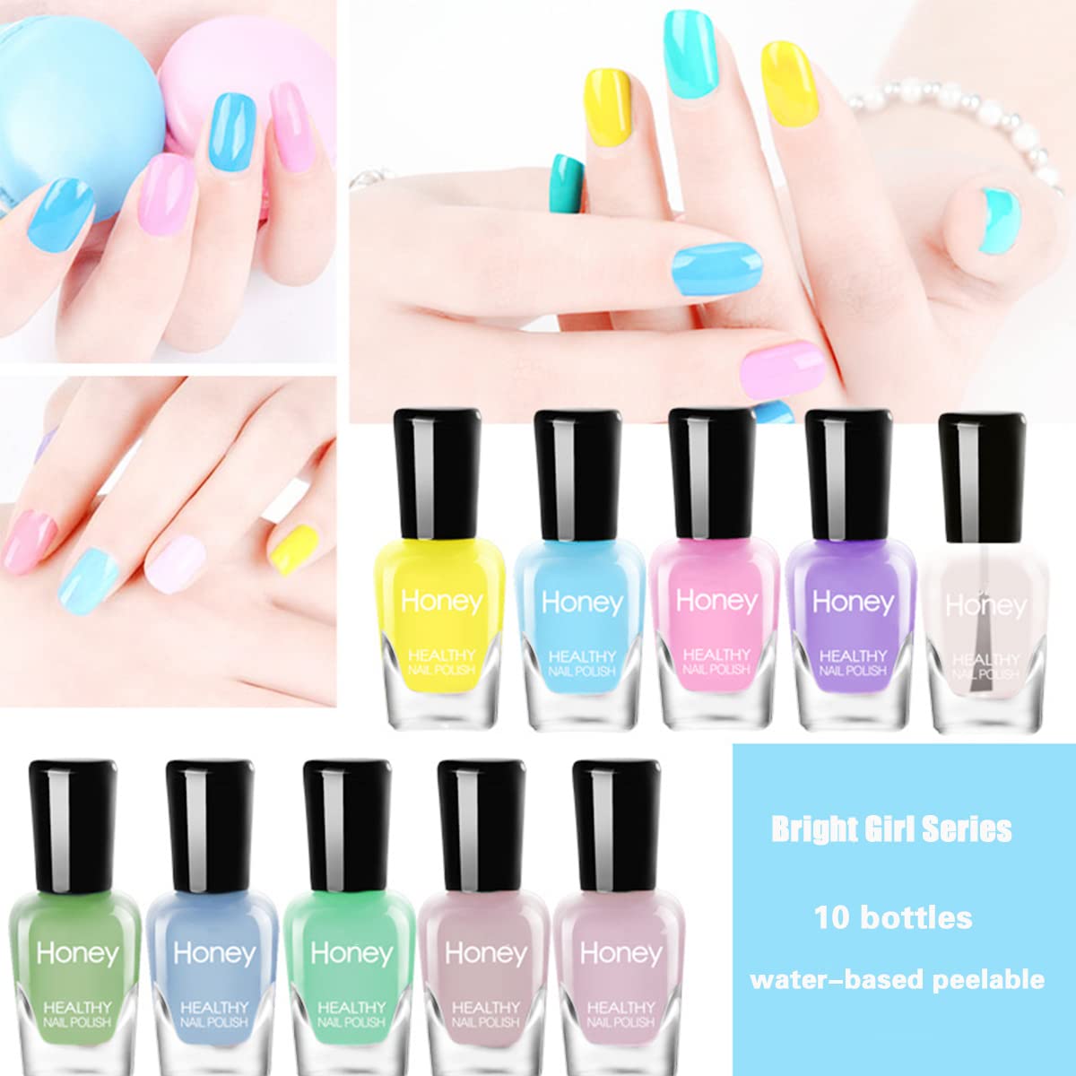 Tophany Non Toxic Easy Peel Off and Fast Dry Nail Polish Set for Pack, Eco Friendly & Organic Water Based Nail Polish for Women,Teens,Kids (10 Beauty & Personal Care Tophany