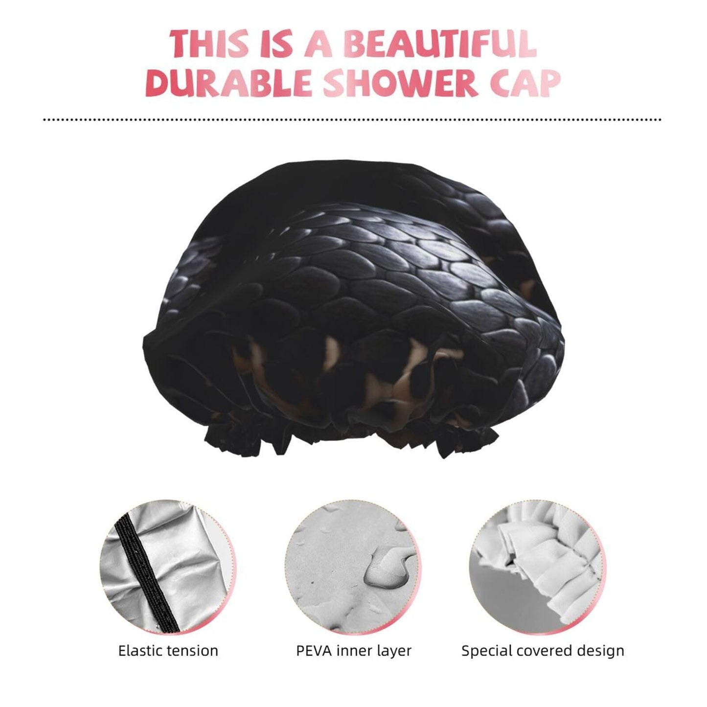 Black Snake Shower Cap for Women Men Large Reusable Shower Bonnet Double-Layer Waterproof Bath Caps Elastic Band Hair Hat for All Hairstyles Beauty and Personal Care BWLHJKE
