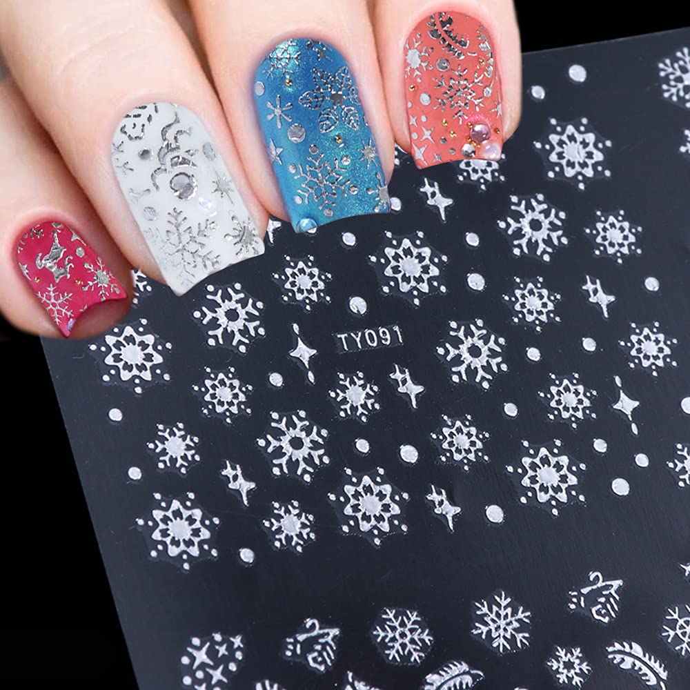 12 Sheets Snowflakes Nail Art Stickers Christmas Nail Decals 3D Self-Adhesive Snowflakes Nail Designs Nails Supplies for Women Girls Nails Tattoos Beauty & Personal Care SHANPIN
