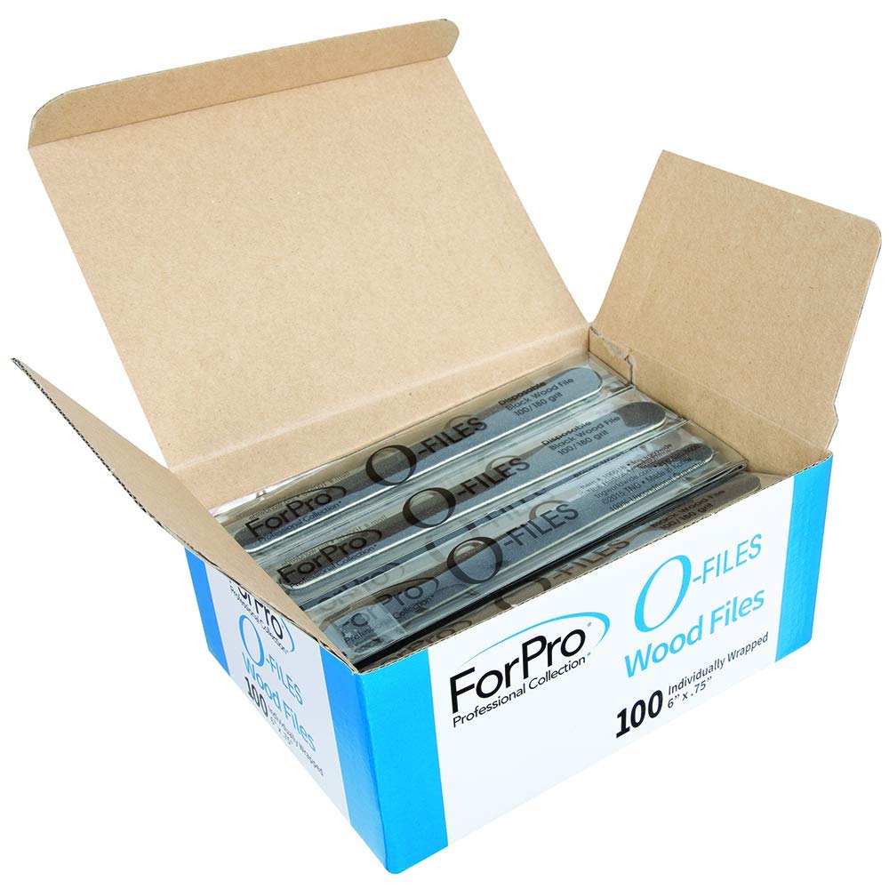 ForPro Professional Collection O-Files Wood Boards, Black, 100/180 Grit, Manicure & Pedicure Nail Files, 6” L x .75“ W, 100-Count Beauty & Personal Care ForPro Professional Collection