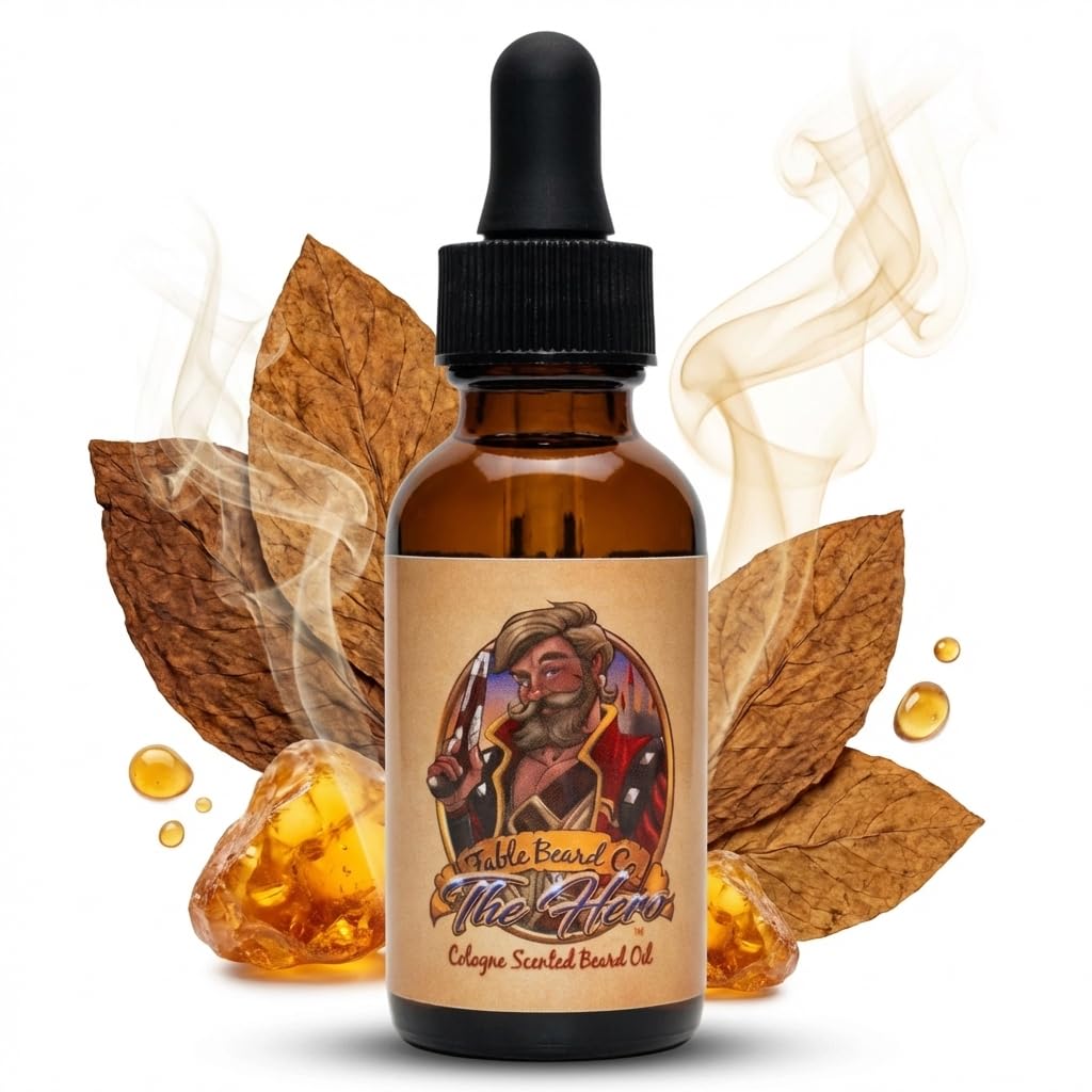 Fable Beard Co. Beard Oil - The Hero, Warm Tobacco, Light Cologne, & Mystical Amber, Natural Beard Oil for Men with Jojoba & Argan Oils, Vitamin E Beauty and Personal Care Fable Beard Co.