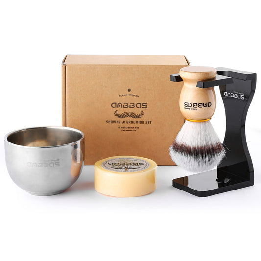 Anbbas Shaving Brush Synthetic Badger and 100g Shaving Soap with Bowl Stainless Steel,Black Acrylic Shaving Stand Holer for Man Wet Shave Kit Beauty and Personal Care Anbbas