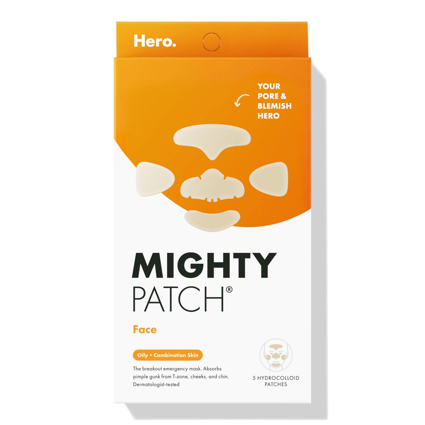 Hero Cosmetics Mighty Patch™ Face Patch - XL Hydrocolloid Face Mask for Acne, 5 Large Pimple Patches for Zit Breakouts on Nose, Chin, Forehead Beauty & Personal Care Mighty Patch