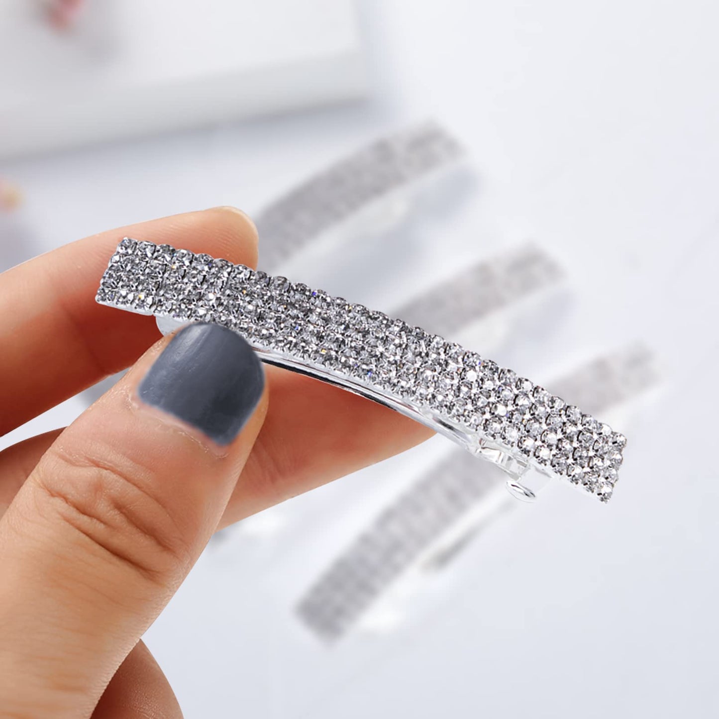 Meisuitd Crystal Hair Barrette 2 Pcs Sparkly Rhinestone Hair Clip French Design Bridal Fashion Gorgeous Bling Rhinestone Hair Clips Ponytail Holder Beauty & Personal Care Meisuitd