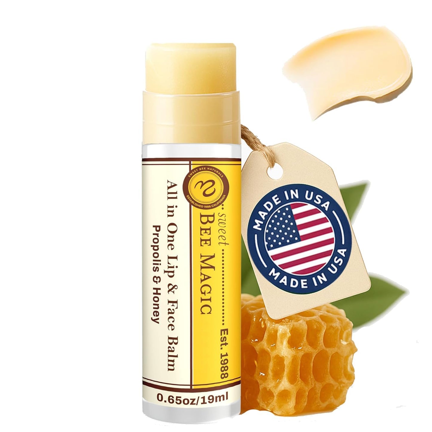 Organic Beeswax Lip Balm - Natural Chapstick for Dry Lips - Honey & Propolis Moisturizing Wand - Non Petroleum Lip Balm for Men & Women - Clean Lip Beauty and Personal Care Sweet Bee Naturals