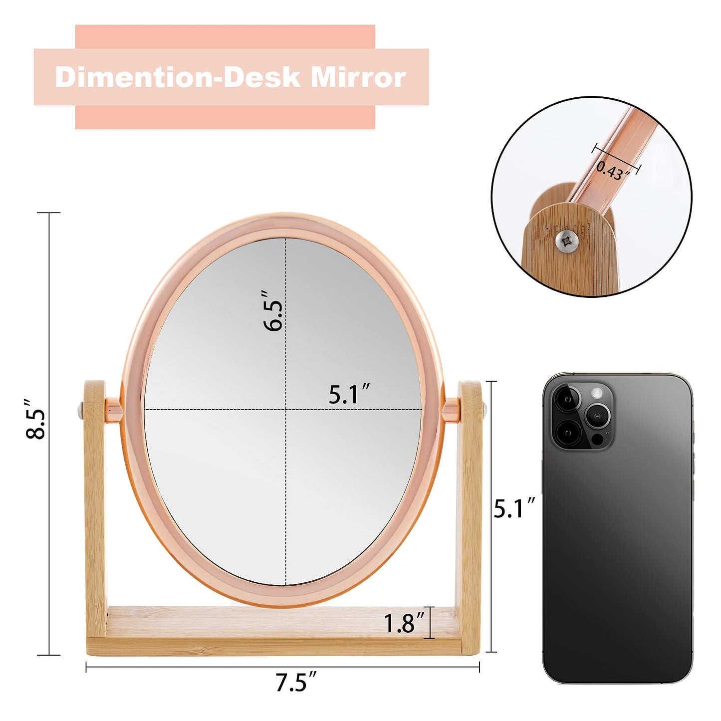 YEAKE Double Sided 10X Magnifying Makeup Mirror with Bamboo Stand,Small Desk Table Mirror with 360° Rotation,Standing Portable Cosmetic Mirror,Good Beauty & Personal Care YEAKE