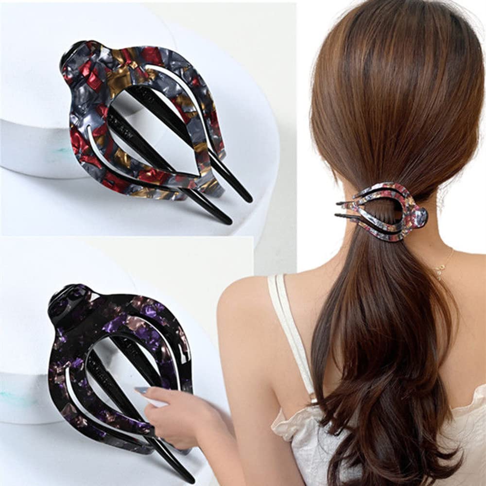 Yusier 2pcs Heart Duckbill Clip French Curved Flat Hair Clip Non-Slip Barrettes for Thick Hair Bun Hair Clip Unique Hair Accessories for Women (Rock Beauty & Personal Care Yusier