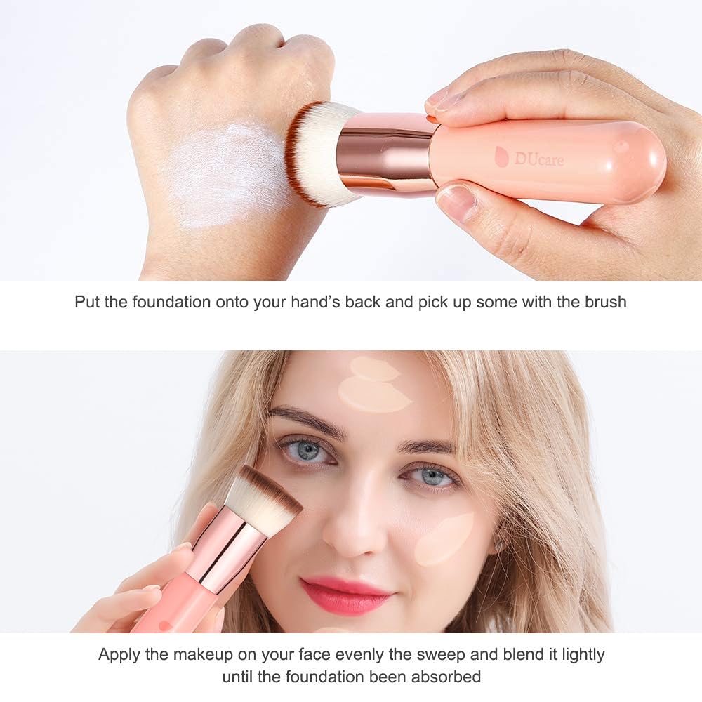 DUcare Flat Top Kabuki Foundation Brush - Premium Makeup Brush for Liquid, Cream, and Powder - Buffing, Blending, and Face,Pink Beauty & Personal Care DUcare