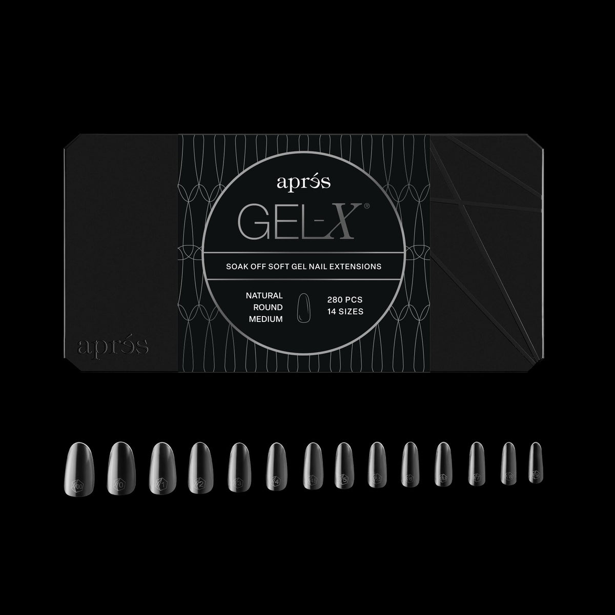 Apres Gel-X® Round Box of Nail Tips | 280 Tips, Soft Gel Tips, 14 Sizes 00-9 | Half-sizes Included (Natural Round Medium)