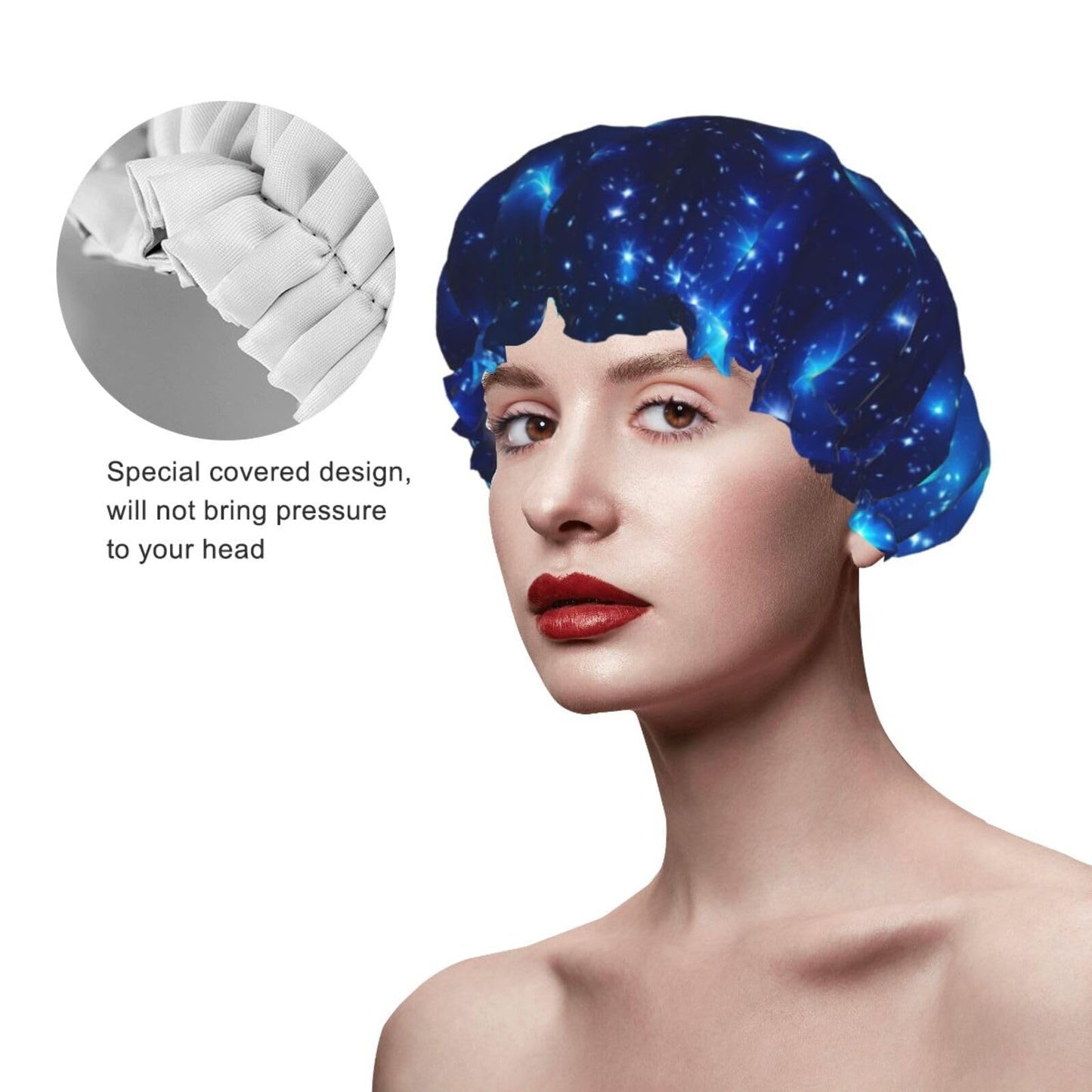 Blue Shining Stars Shower Cap for Women Men Large Reusable Shower Bonnet Double-Layer Waterproof Bath Caps Elastic Band Hair Hat for All Hairstyles Beauty and Personal Care BWLHJKE