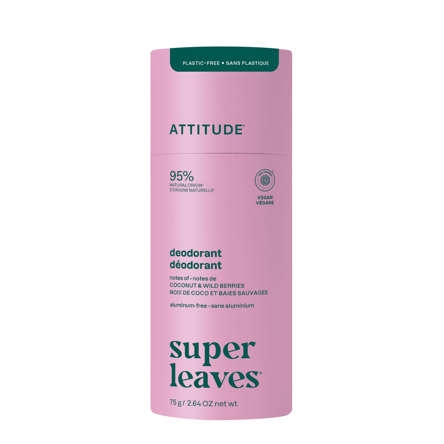 ATTITUDE Plastic-Free Natural Deodorant, Aluminum-Free, Baking Soda Formula, EWG Verified, Vegan, Long-Lasting Odor Protection, Coconut & Wild Beauty and Personal Care ATTITUDE