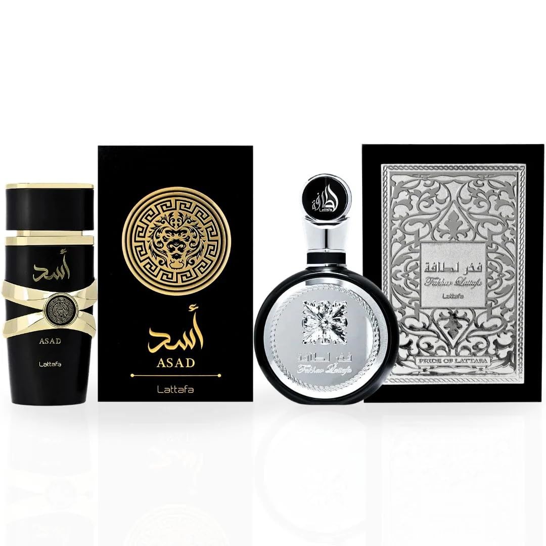 Lattafa Asad & Fakhar For Men Eau De Parfum 100ml Each (3.4 oz) | Long-Lasting Masculine Fragrance Set | Powerful Spicy, Woody, and Fresh Scents Beauty & Personal Care Lattafa