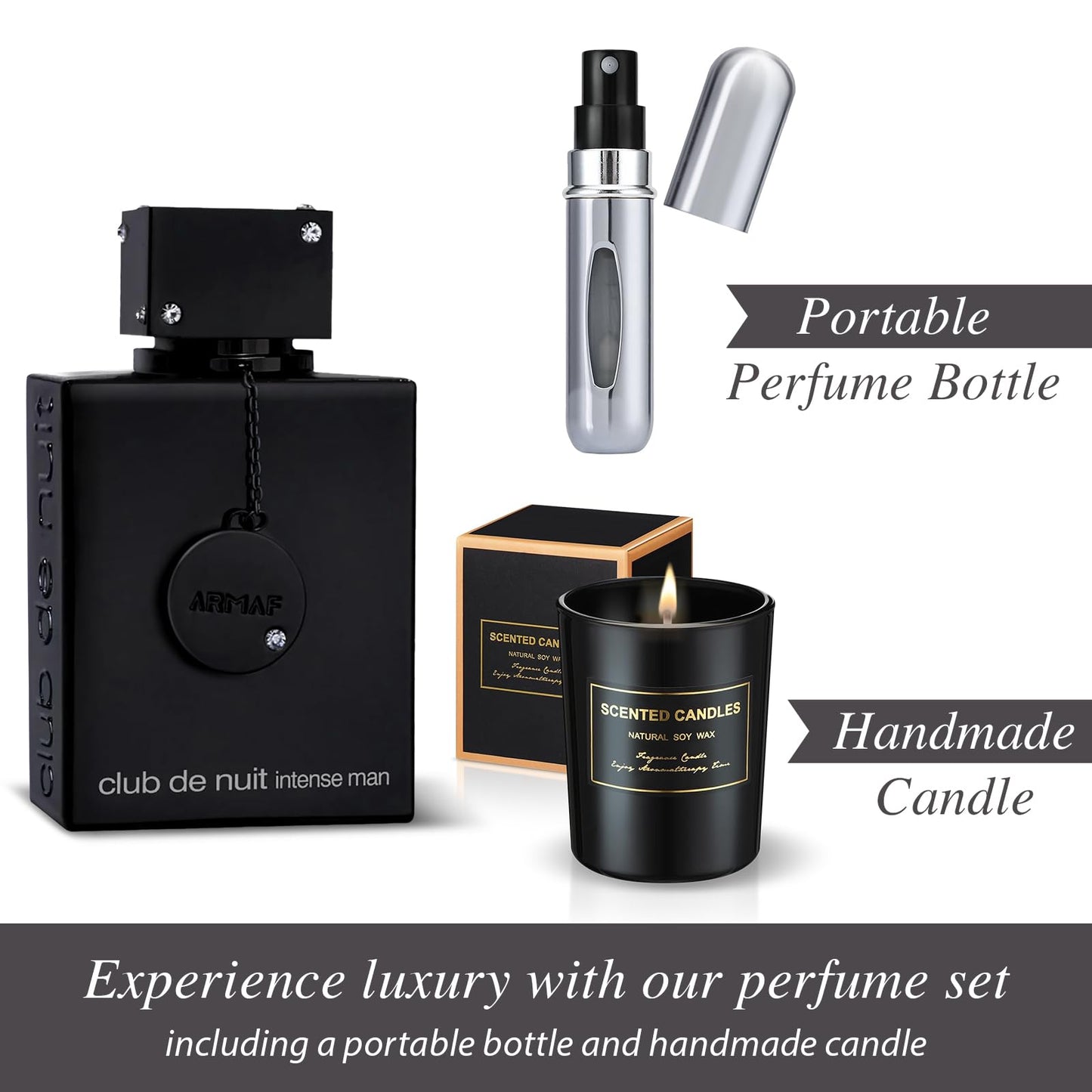 Micasa Fragrances Perfume For Men intense 3.4 oz EDT Spray Eau de Toilette - Gift Set Pack with Scented Soy Candle and Empty Travel Perfume Atomizer Beauty & Personal Care Micasa Fragrances