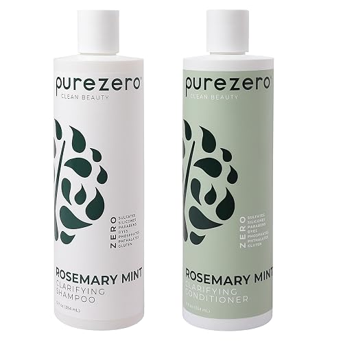 Purezero Rosemary Mint Clarifying Silicone Free Shampoo & Conditioner Set - Vegan Duo for Balanced Scalp, Build-Up Removal & Fresh Minty Finish Beauty & Personal Care Purezero