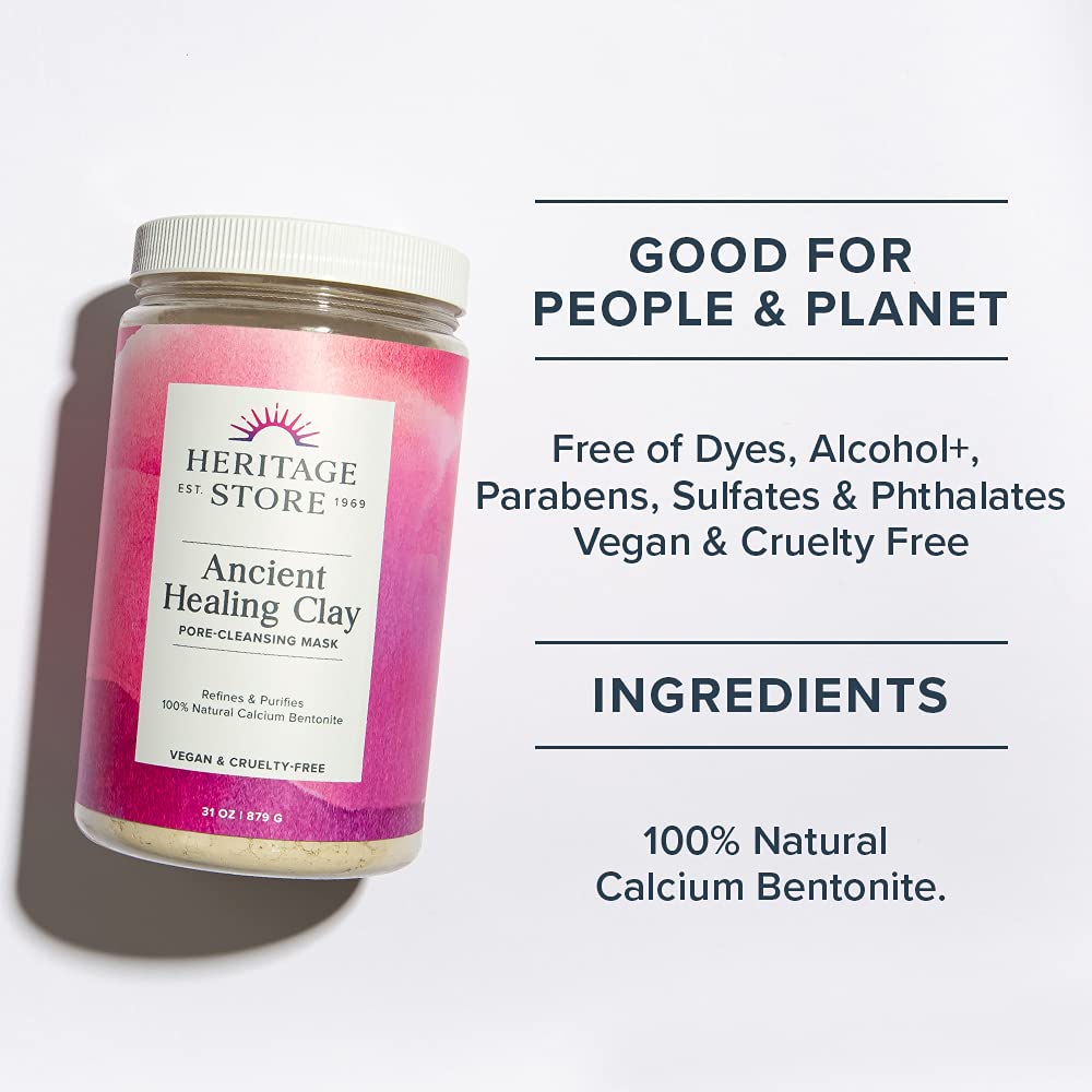 Heritage Store Ancient Healing Clay Pore-Cleansing Mask | Refines & Purifies with 100% Natural Calcium Bentonite | 31oz Beauty & Personal Care Living Clay
