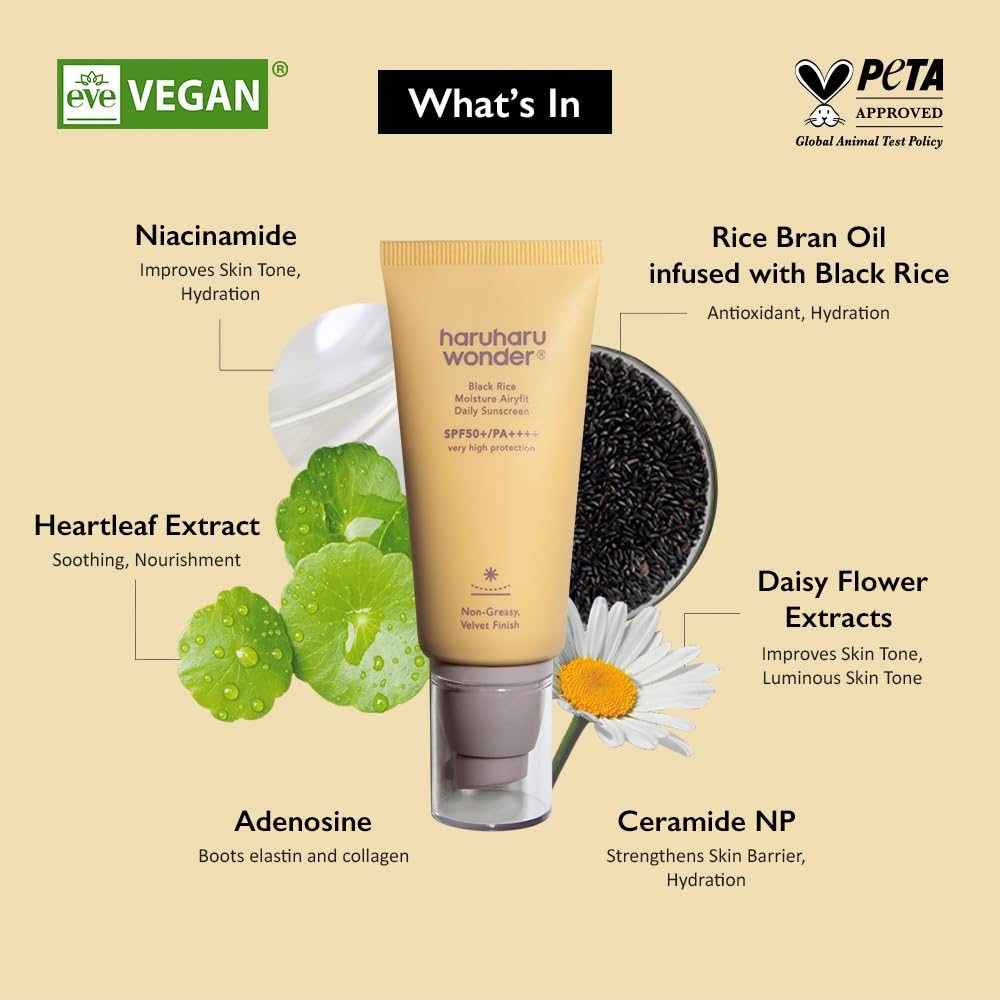Haruharu Wonder Black Rice Moisture Airyfit Daily Sunscreen 1.69fl.oz - Velvet Finish, No White Cast, Hydrating, Moisturizing, Korean Skin Care Beauty & Personal Care HARUHARU