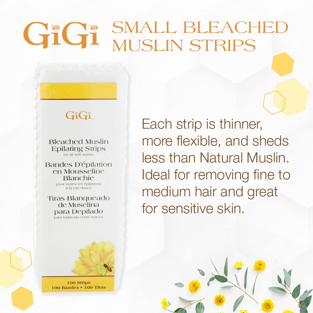 GiGi Bleached Muslin Wax Strips for Waxing - 100 Count Epilating Wax Strips for Hair Removal, Ideal for Facial and Body Waxing, Spa Use Beauty and Personal Care GIGI