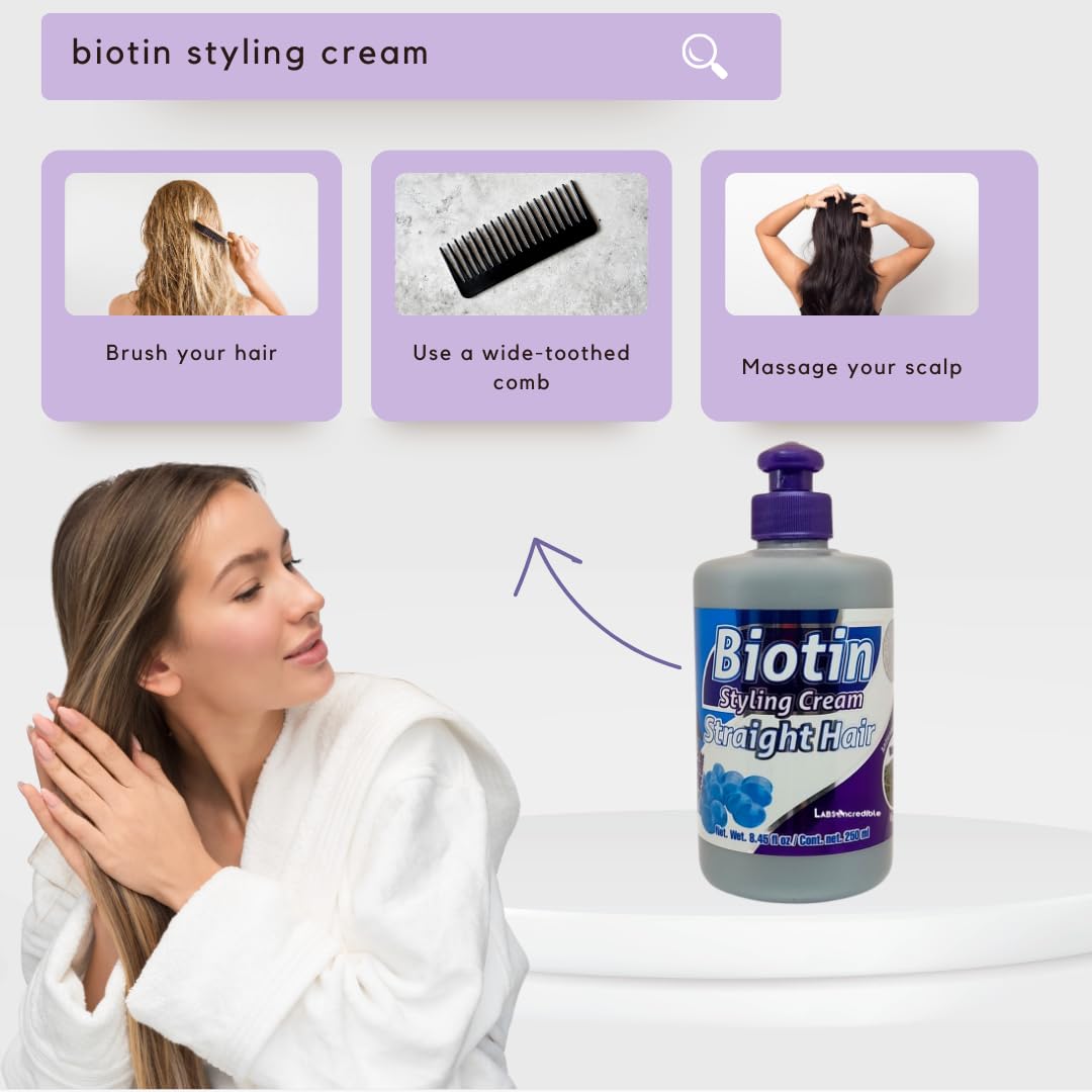 LABS INCREDIBLE Biotin Styling Cream for Straight Hair - With Biotin & Essential Nutrients - Nutrition & Shine - 250ml (8.45 fl oz) Beauty & Personal Care LABS INCREDIBLE