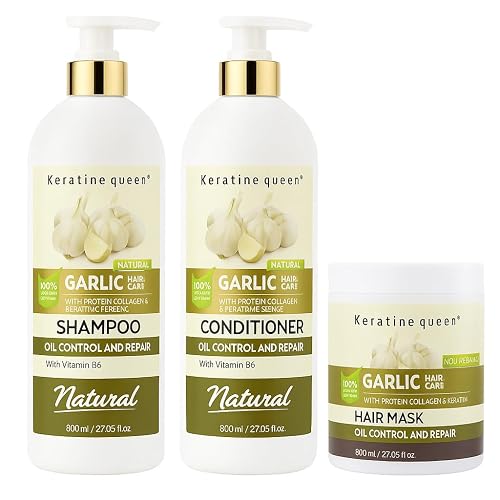STYLE TREE Keratinequeen Garlic Hair Repair Set - Shampoo, Conditioner & Mask with Collagen & Keratin - 3-Piece Sulfate-Free Set for Hair Loss, Oil Beauty & Personal Care STYLE TREE Keratinequeen
