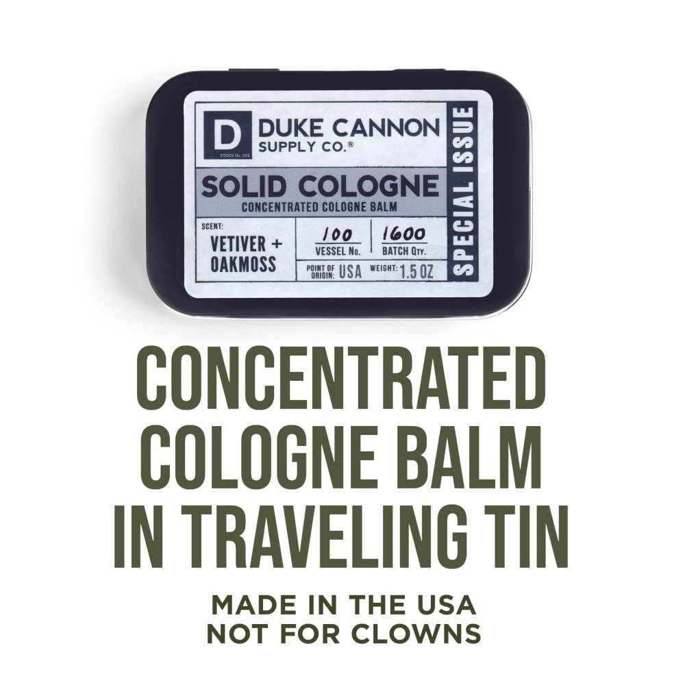Duke Cannon Supply Co. Solid Cologne for Men Special Issue Vetiver and Oakmoss (Fresh Air, Sandalwood) - Concentrated Balm, Travel-Friendly Tin, 1.5 Beauty & Personal Care Duke Cannon Supply Co.