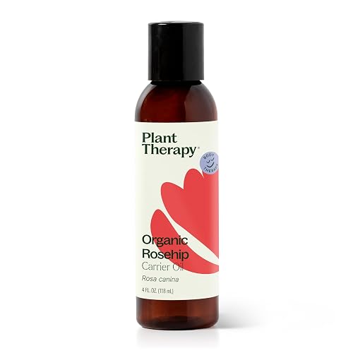 Plant Therapy Organic Rosehip Carrier Oil 4 oz For Skin and Hair Cold Pressed Supports Skin Hydration Fine Lines & Wrinkles Extra Virgin, Vitamins A Beauty & Personal Care Plant Therapy