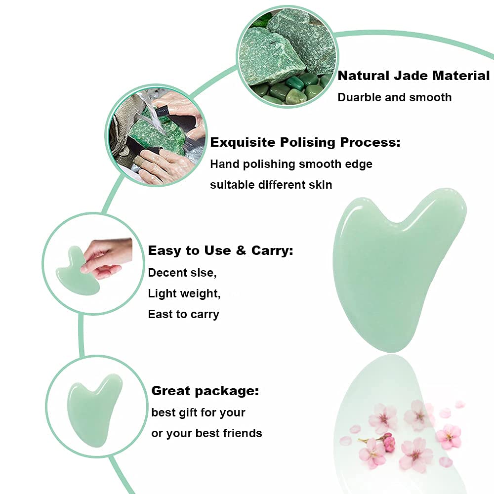 Ditind Gua Sha, Jade Stone Gua Sha Massage Tool, Guasha Tool for Face and Body Skin Massage. Gua Sha Set for Toxins Prevents Wrinkles for SPA Beauty and Personal Care Ditind
