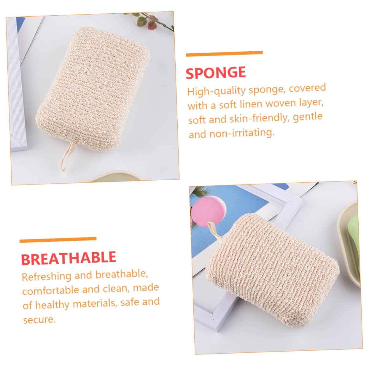 Beaupretty 2Pcs Shower Scrubber Creative Body Sponges with Double Design for Deep Cleansing Beige Bath Sponge Convenient Hanging Storage Safe Beauty and Personal Care Beaupretty