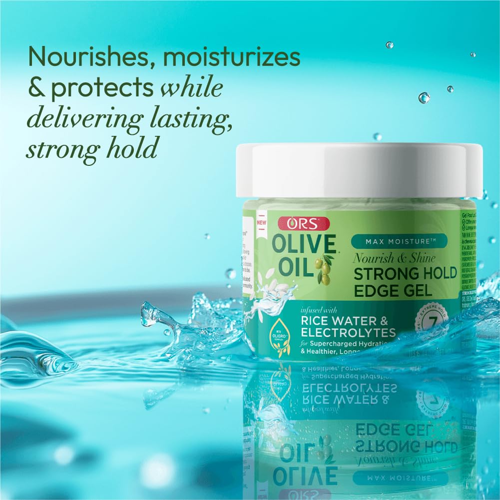 ORS Olive Oil Max Moisture Nourish & Shine Strong Hold Edge Gel with Rice Water & Electrolytes 4 Oz (Pack of 2) Beauty & Personal Care ORS