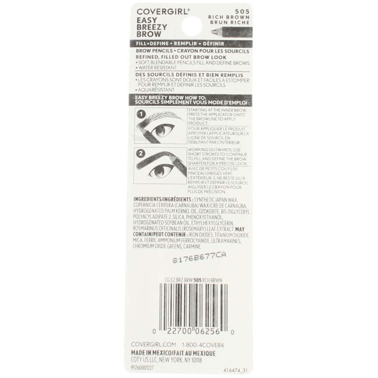 CoverGirl Easy Breezy Brow, Fill+Define Pencils [505] Rich Brown 2 ea ( Pack of 3) Beauty & Personal Care COVERGIRL