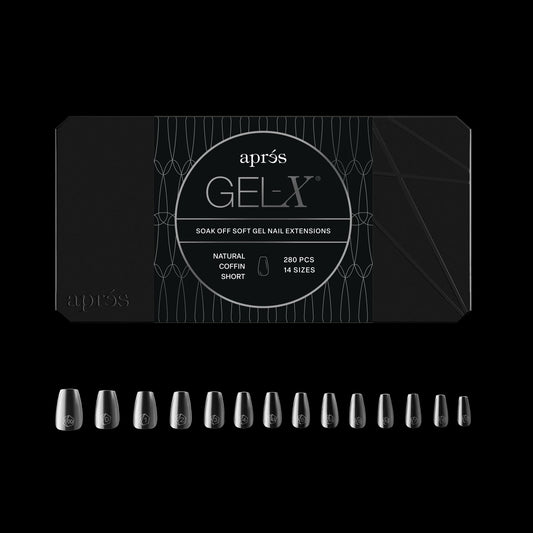 Apres Gel-X® Coffin Box of Nail Tips | 280 Gel-X Tips, Soft Tips, 14 Sizes 00-9 | Half-sizes Included (Natural Coffin Short, 280 Count)