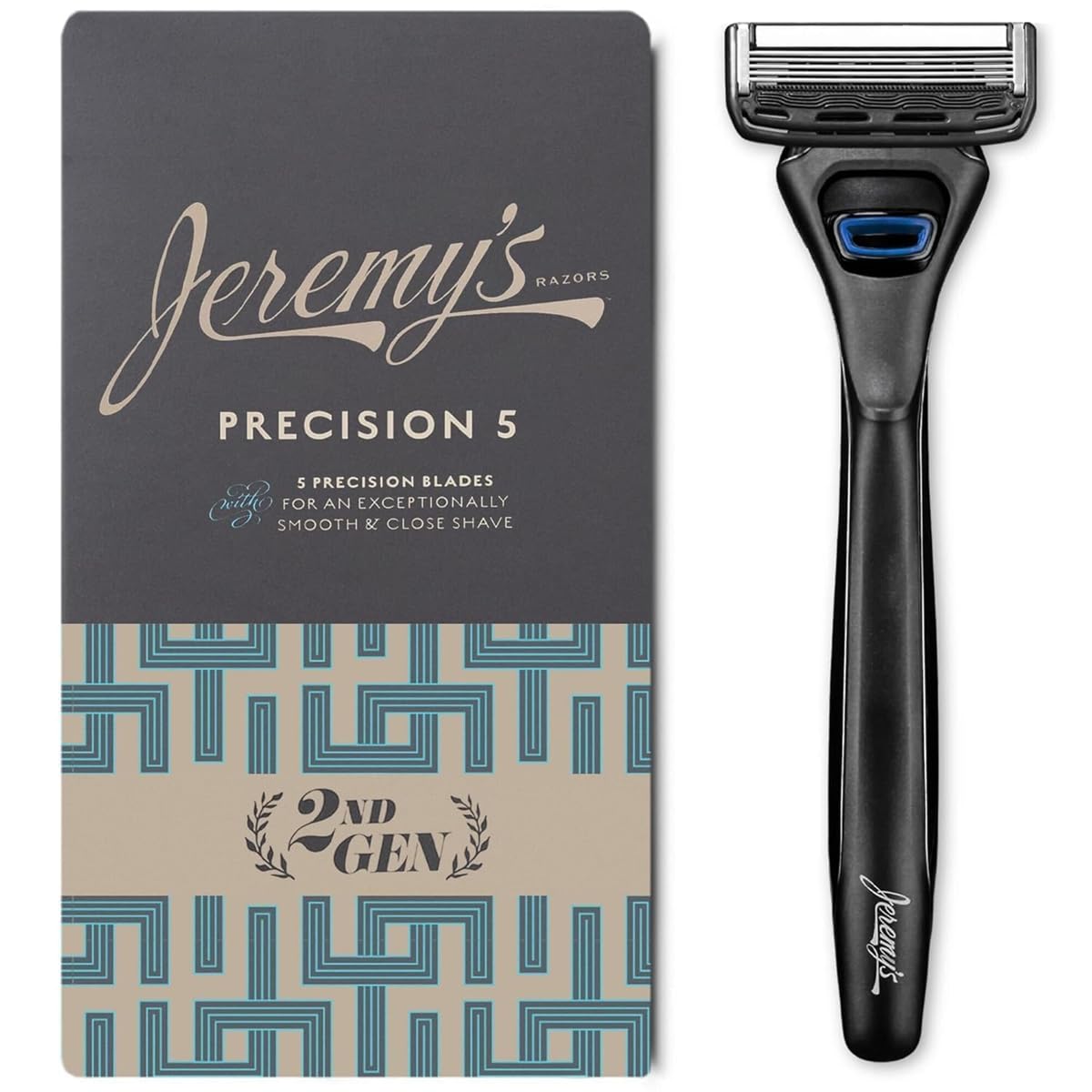 Jeremy's Razors for Men: Precision 5 Blade Razor - Stainless Blades, Lubricating Strip, Precision Trimmer - Men's Shaving Essentials Kit, Travel Beauty and Personal Care Jeremy's