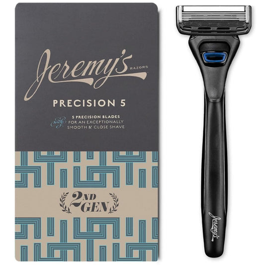 Jeremy's Razors for Men: Precision 5 Blade Razor - Stainless Blades, Lubricating Strip, Precision Trimmer - Men's Shaving Essentials Kit, Travel Beauty and Personal Care Jeremy's
