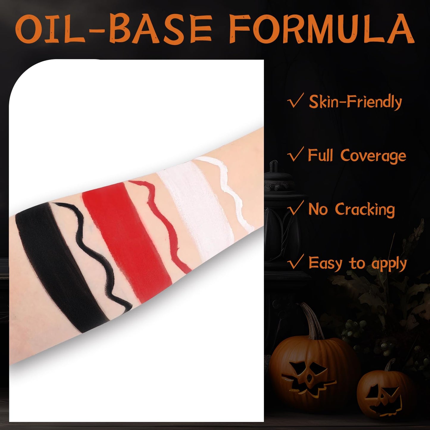 White Black Red Oil Face Body Paint Set,Halloween Joker Clown Makeup Kit with 3 Brushes, Professional Black White Red Face Body Painting Kit Beauty & Personal Care VPCRT6