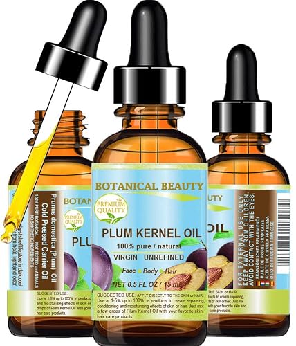 Botanical Beauty French PLUM KERNEL OIL 100% Pure Natural Virgin Unrefined Cold Pressed Carrier Oil 0.5 oz- 15 ml for Face, Skin, Hair, Lips, Nails Beauty & Personal Care Botanical Beauty