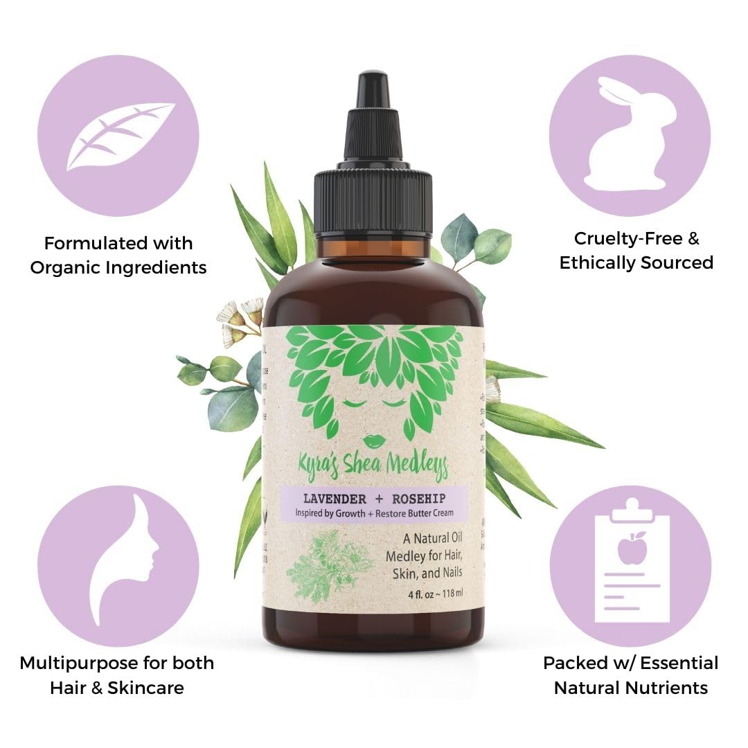 Multiuse Lavender + Rosehip Oil Medley for Face, Body, and Hair - Natural Rosehip Oil, Lavender Essential Oil, and Vitamin E - Seals in Moisture Beauty & Personal Care Kyra's Shea Medleys