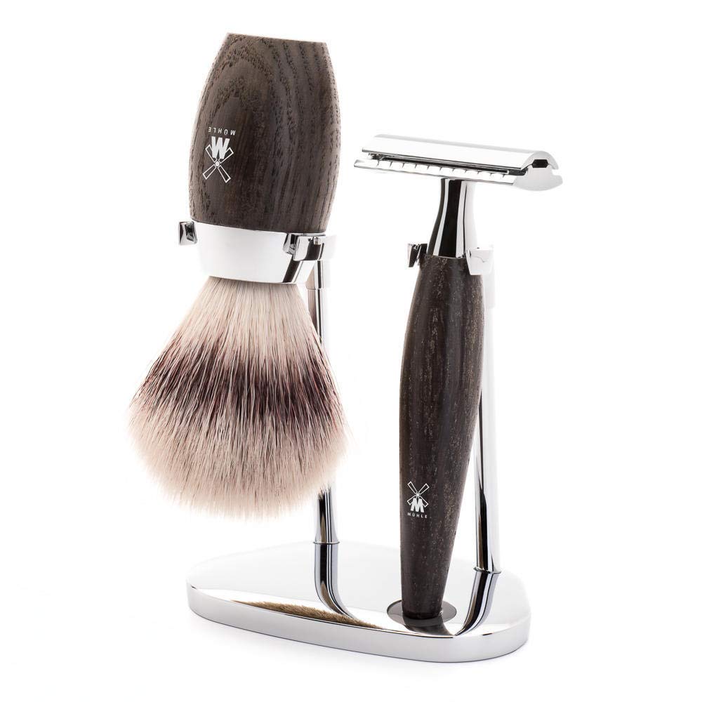 MÜHLE KOSMO Bog Oak 3-piece Silvertip Fibre Safety Razor Shaving Set Beauty and Personal Care MÜHLE