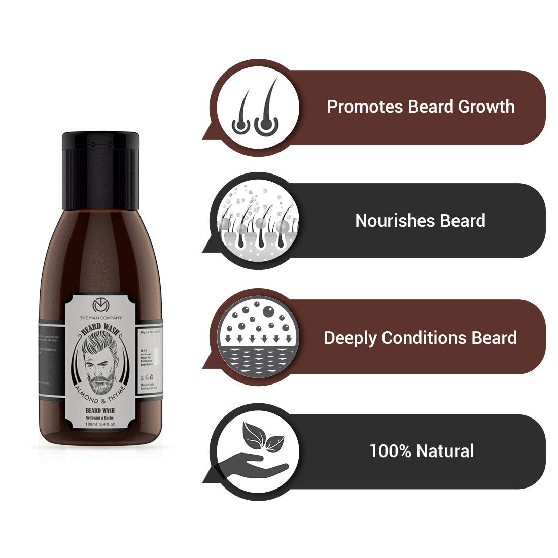 The Man Company Beard Care Kit with Beard Growth Oil, Beard Wash/Shampoo, Beard Wax with Almond & Thyme - 100% Natural Oil - Paraben & SLS Free Beauty and Personal Care The Man Company