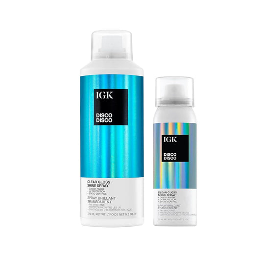 IGK Disco Disco Clear Gloss Hair Shine Spray | Full + Travel Size | Lightweight, High-Shine Finishing Hair Spray | 5.3 + 2.1 oz (Pack of 2) Beauty & Personal Care IGK
