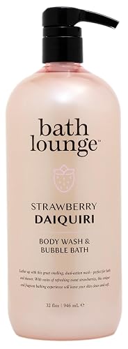 Bath Lounge Body Wash & Bubble Bath - Strawberry Daiquiri, 32 Fl Oz | Refreshing, Cleansing & Smoothing Formula for Bath or Shower | Sweet Strawberry Beauty & Personal Care Bath Lounge