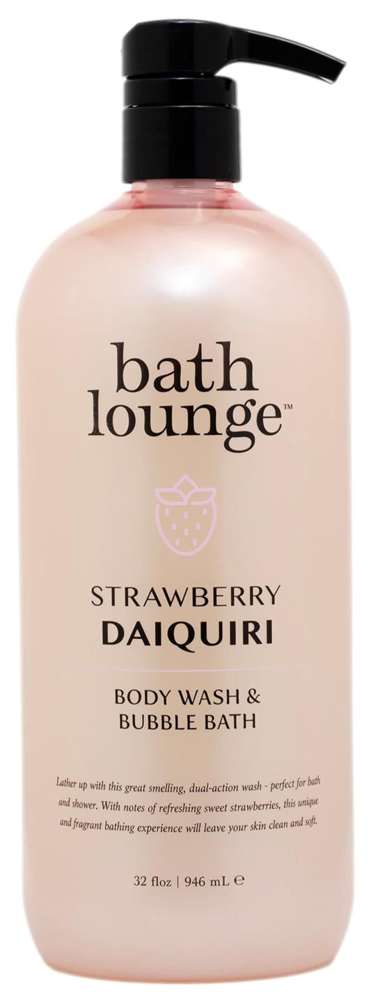 Bath Lounge Body Wash & Bubble Bath - Strawberry Daiquiri, 32 Fl Oz | Refreshing, Cleansing & Smoothing Formula for Bath or Shower | Sweet Strawberry Beauty & Personal Care Bath Lounge