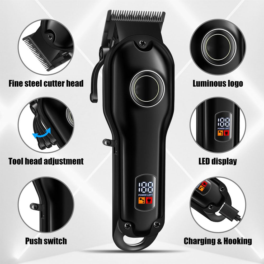 Professional Hair Clippers for Men Household, Cordless Barber for Cutting & Grooming. Rechargeable Trimmer Kit with LED Digital Display, 4 Limit Combs Beauty and Personal Care QDKVTNDJZ