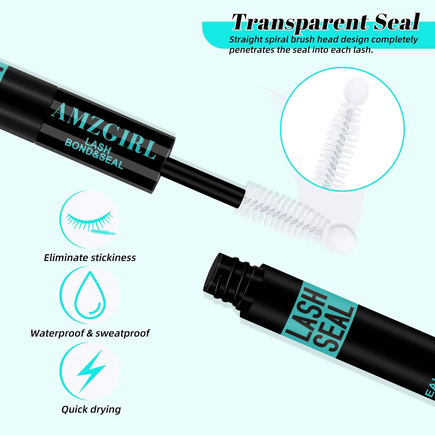 Lash Bond and Seal, Lash Glue for Eyelash Extensions, Eyelashes Clusters Lash Bond and Seal Waterproof 10ml, 2 in 1 Eyelash Glue Long Lasting for Lash Beauty and Personal Care AMZGIRL LASH