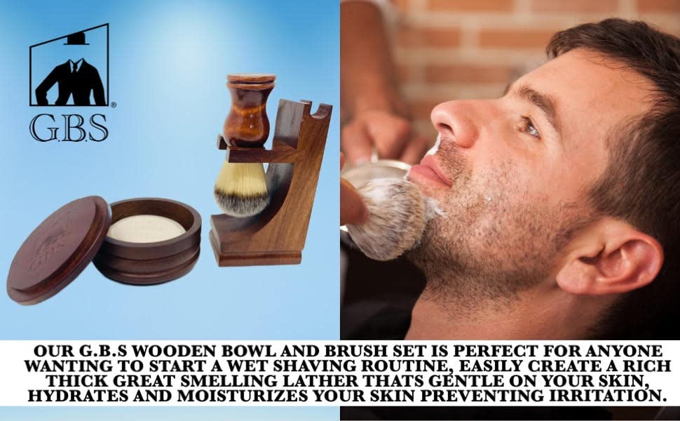 G.B.S GENTS Men's Wood Shaving Bowl & Shave Brush Set with Stand Beauty and Personal Care G.B.S