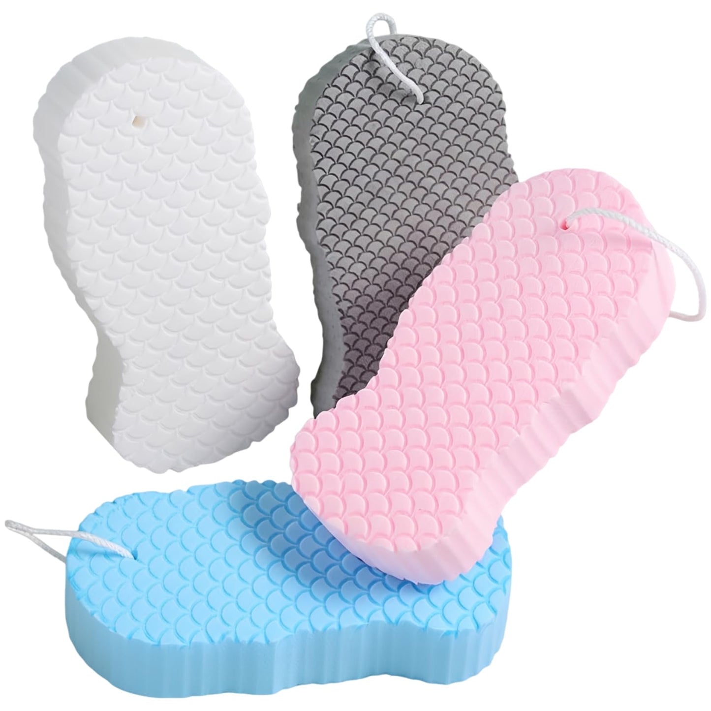 4 Pcs Exfoliating Bath Sponge Set, Body Scrubber with Fish Scale Texture, Gentle Cleansing for Young Ones and Adults, Dead Skin Removal Sponge Beauty and Personal Care wkao