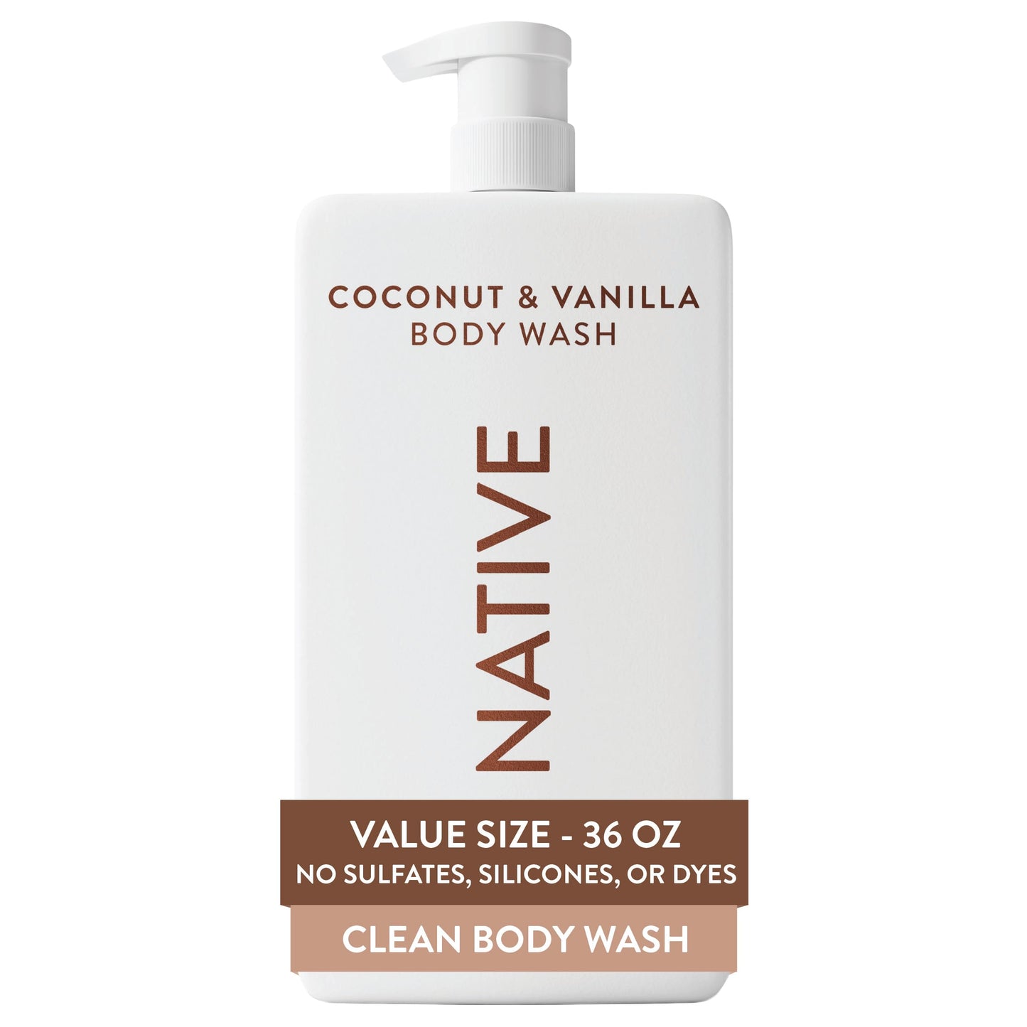 Native Body Wash for Women & Men, Coconut & Vanilla, 36 oz Pump Bottle, Sulfate-Free & Gentle Beauty & Personal Care Native