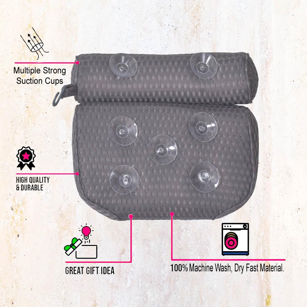 TUBBIE BASIC Bathtub Pillow Pink Bath Pillow with Anti-Slip Suction Cups 4D Mesh Soft Spa Bath Tub Pillow Headrest Bath Pillows for Tub with Neck Beauty and Personal Care TUBBIE BASIC